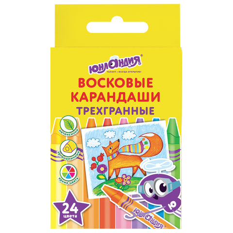мелки восковые 24цв.юнландия "юнландик и мудрый лис" трехгранные 227291