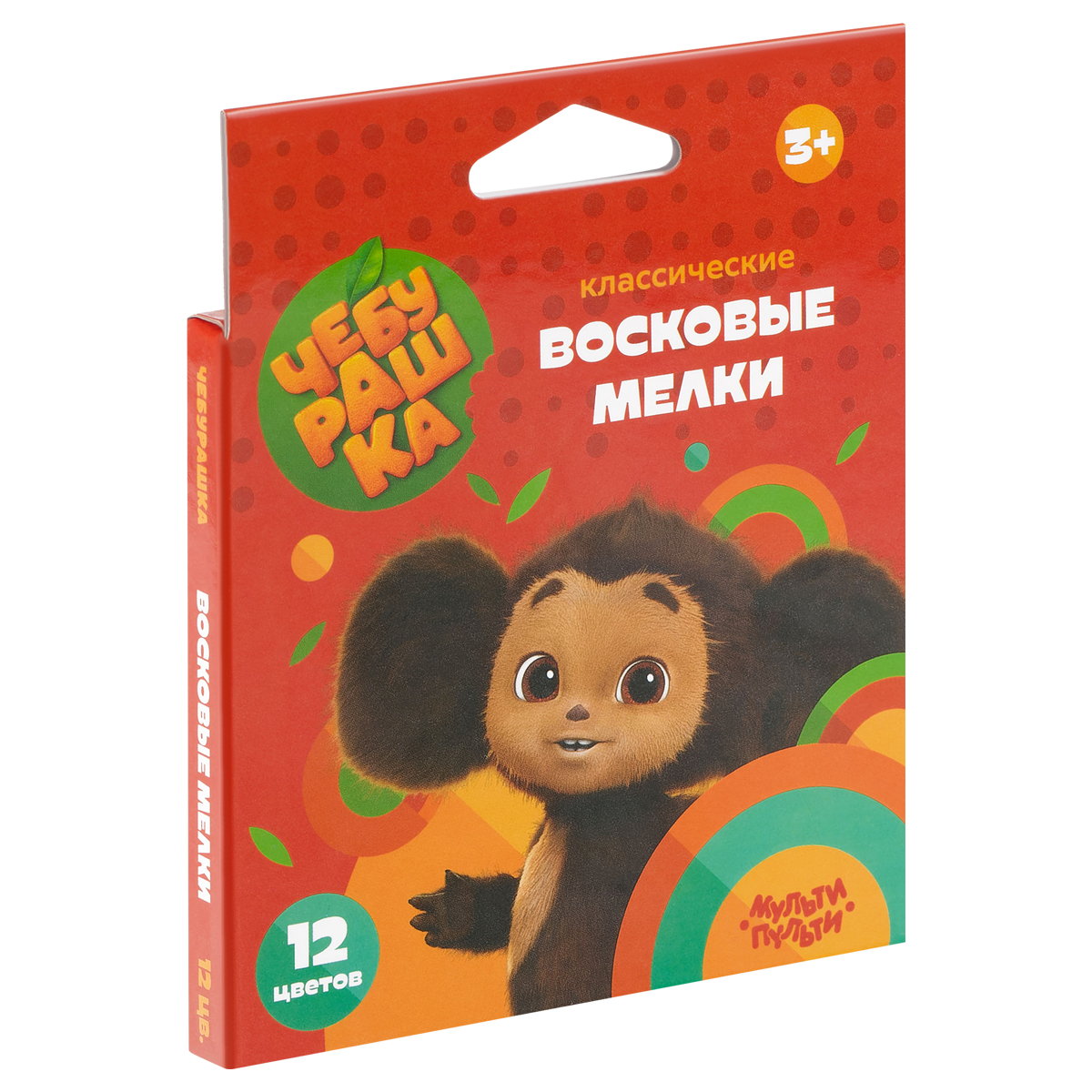 мелки восковые мульти-пульти "чебурашка", 12цв., круглые, картон, европодвес