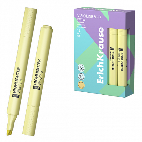 текстовыделитель erichkrause visioline v-17 pastel, желтый 