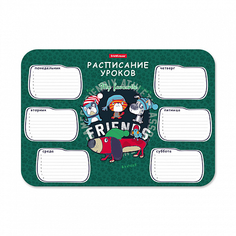 расписание уроков пластиковое erichkrause adventure friends, а4