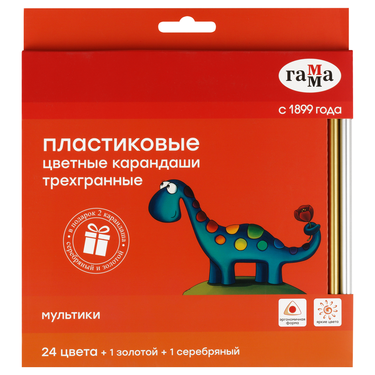 карандаши 24+2цв. гамма "мультики", пластиковые, трехгранные, 19012324