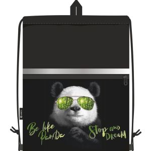 сумка для сменной обуви lamark "panda", 33x42 см, на шнур, светоот., лента, ручка-петля