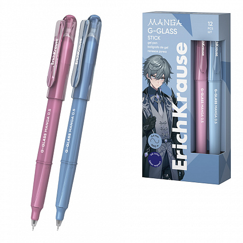 ручка гелевая erichkrause g-glass stick manga 0.5, синий 61305
