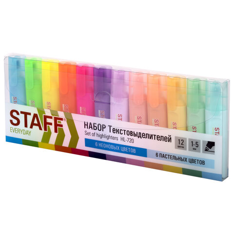 набор выделителей staff "everyday hl-720" 12шт/уп (6 неоновых цветов + 6 пастельных цветов) 152557