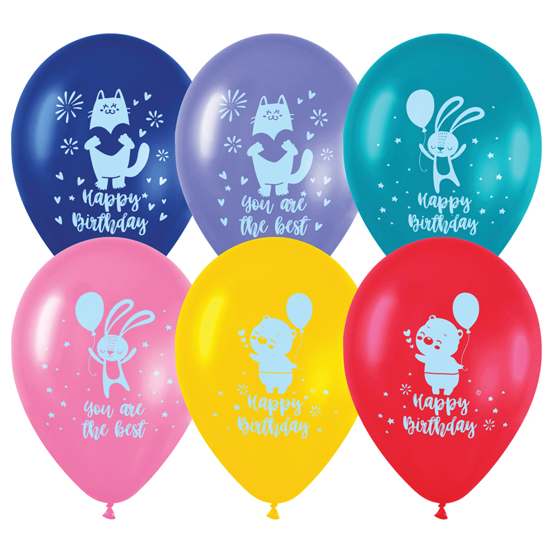 воздушные шары,  25шт., м12/30см, meshu "happy birthday", пастель, ассорти