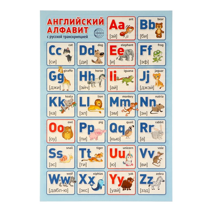 плакат "английский алфавит с русской транскрипцией" 34х49 см
