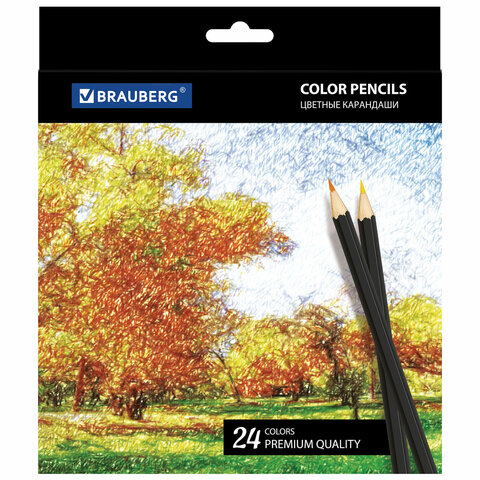 карандаши 24цв. brauberg "artist line", черный корпус, заточенные, высшее качество, 180565
