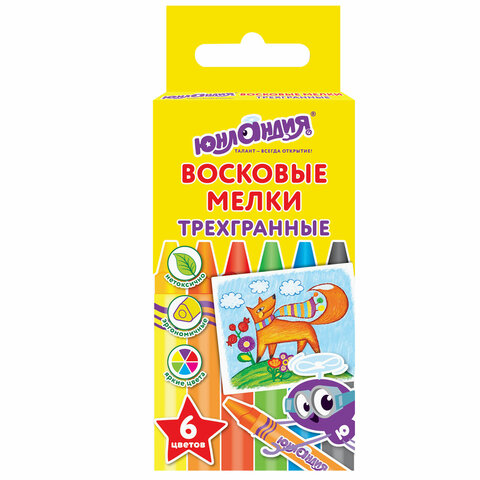 восковые мелки трехгранные юнландия "юнландик и мудрый лис", набор 6 цветов, 227288