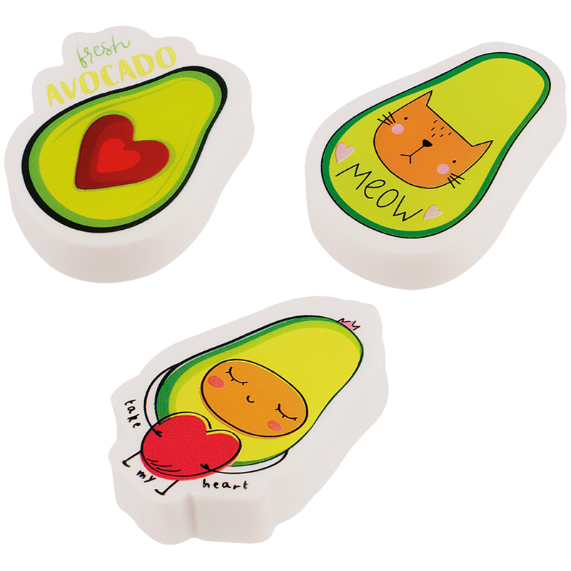 набор ластиков meshu "avocado" 3шт., фигурный, термопластичная резина, 40*30*13мм, пакет, европодвес