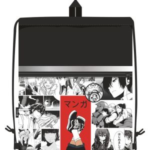 сумка для сменной обуви lamark "manga", 41x48 см, на шнур, светоот., лента, ручка-петля