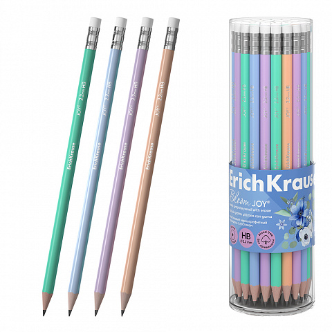 карандаш с ласт. erichkrause joy® pastel bloom hb  круглый пластиковый 60704