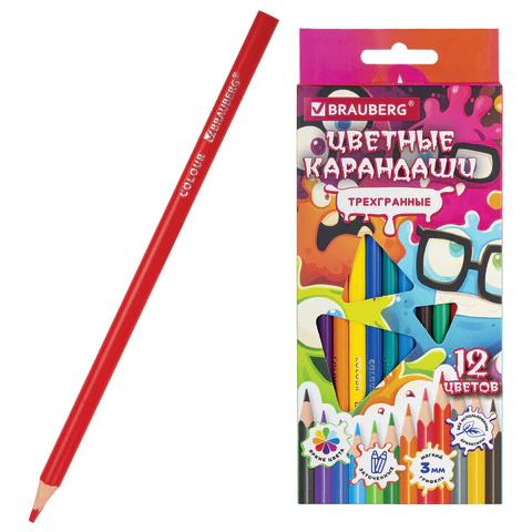 карандаши 12цв. brauberg монстрики трехгранные 182112