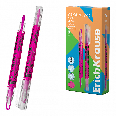 текстовыделитель двусторонний erichkrause visioline v-16 zoom neon розовый 60822
