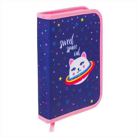 пенал brauberg, 1 отделение, ткань, 20х14 см, "space cat", 229278