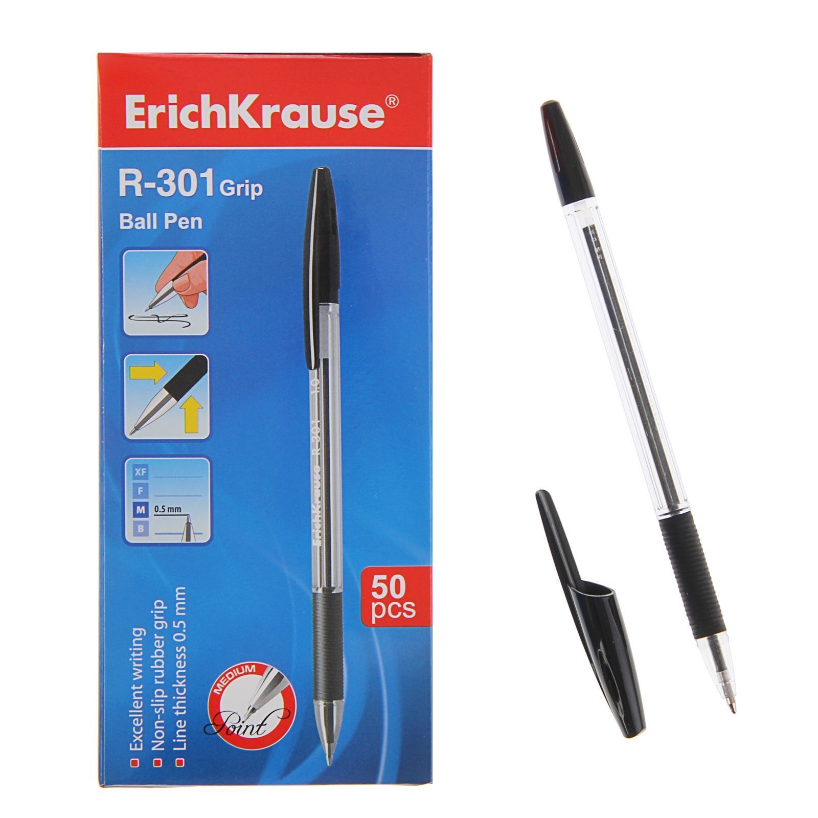 ручка шариковая erichkrause r-301 grip черный 1,0мм грип 39528