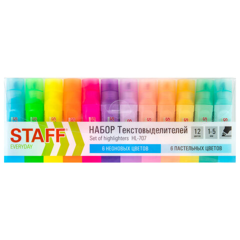 набор выделителей staff everyday hl-707 12шт/уп (6 неоновых цветов + 6 пастельных цветов) 152552