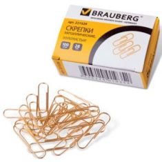 скрепки 28мм золотые brauberg 221529 100шт/к-уп