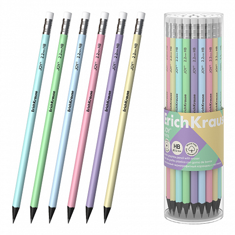 карандаш с ласт. erichkrause joy® pastel hb круглый пластиковый 55272