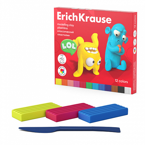 пластилин 12цв.216гр. erichkrause jolly friends +стек