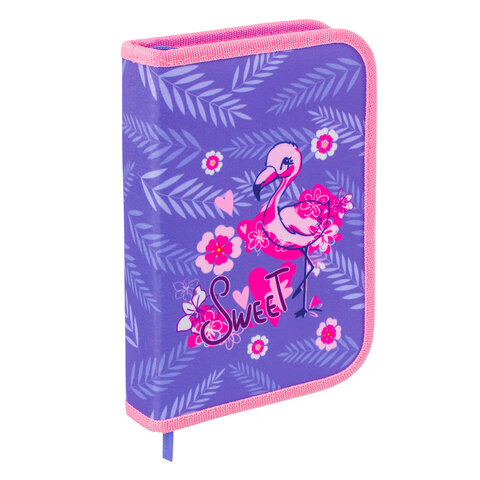 пенал brauberg, 1 отделение, ткань, 20х14 см, "flamingo", 229279