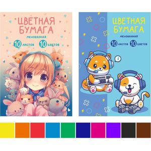 бумага цветная а4 10 л.10 цв. lamark друзья, в папке, мелованная
