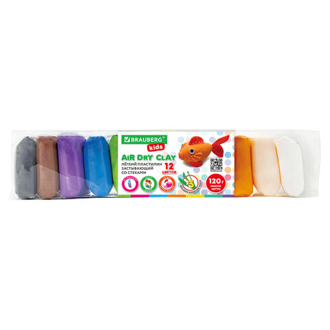 пластилин воздушный 12цв.120гр. brauberg kids 106306