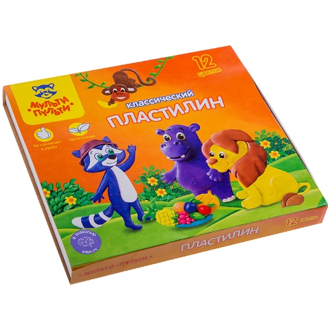 пластилин 12цв.240гр. мульти-пульти "приключение енота" кп_10209 + стек