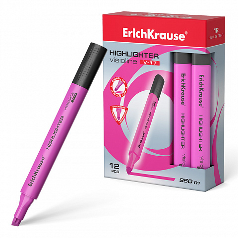 текстовыделитель erichkrause visioline v-17 neon, цвет чернил розовый 