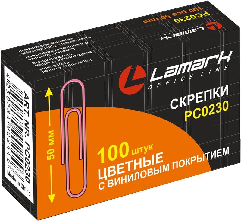 скрепки 50мм цветные lamark pc0230 50шт/к-уп