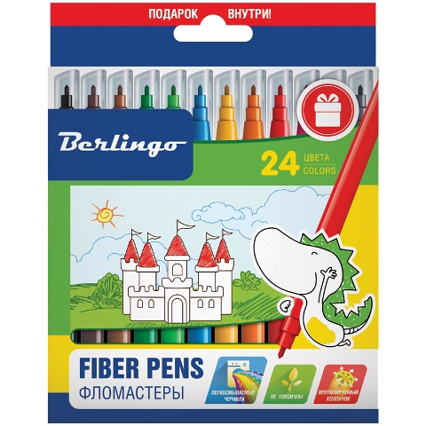 фломастеры 24цв. berlingo "замки" к/уп + магнитная закладка
