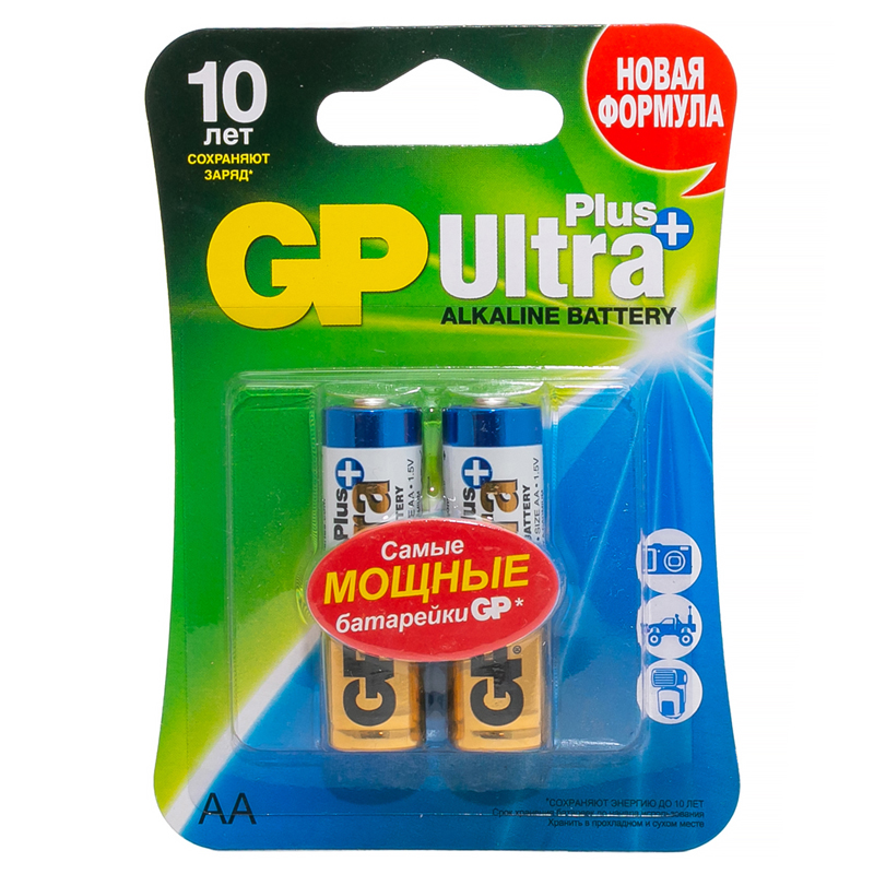 gp ultra plus, aa (lr06, 15а), 2шт/уп gp 15aup-2cr2