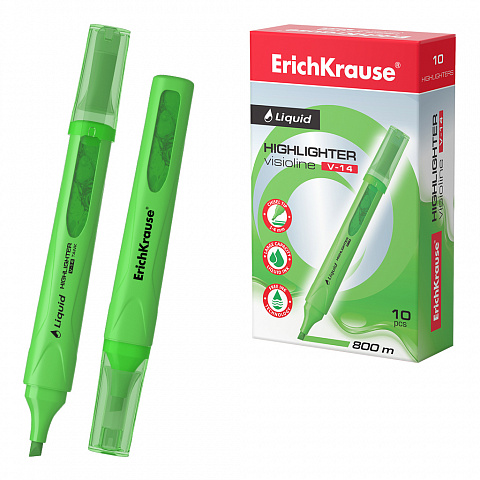 текстовыделитель erichkrause visioline v-14 liquid neon зеленый, жидкие чернила 56028