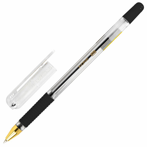 ручка шариковая brauberg "x-one", черная, корпус прозрачный, узел 0,5 мм, линия письма 0,35 грип