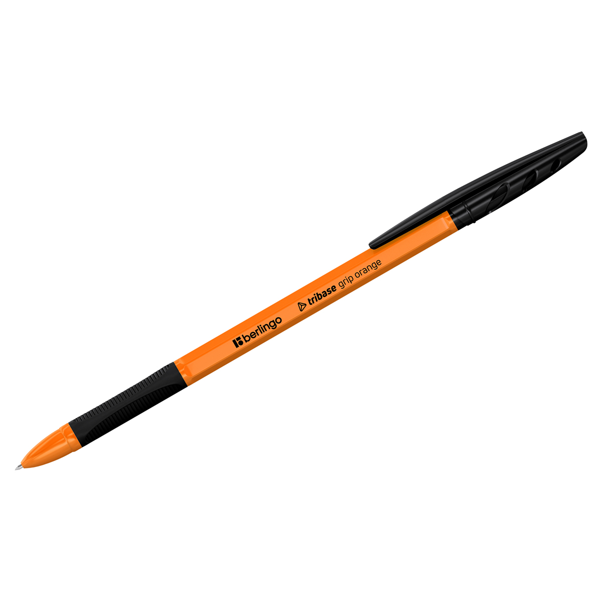 ручка шариковая berlingo "tribase grip orange" черная, 0,7мм, грип