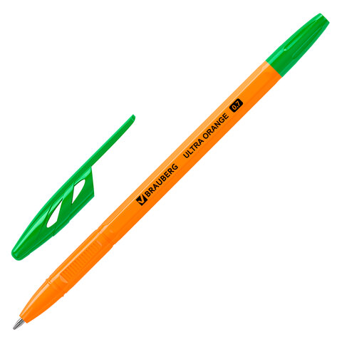 ручка шариковая brauberg ultra orange, зеленая, узел 0,7мм, 143565