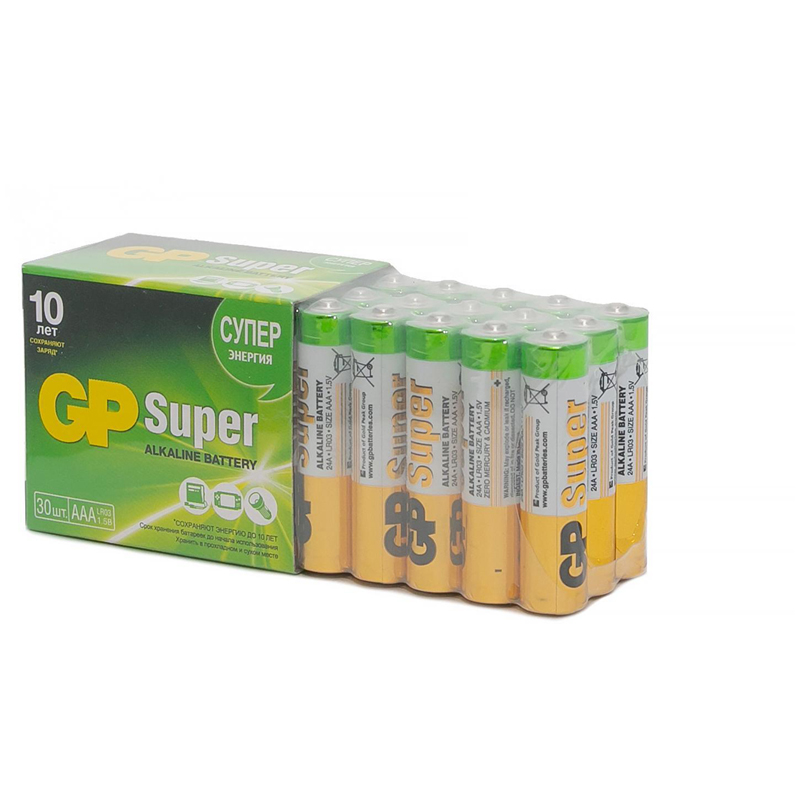 gp super aaa (lr03, 24а) 30шт/уп алкалиновая, gp 24a-b30