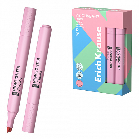 текстовыделитель erichkrause visioline v-17 pastel, цвет чернил розовый 