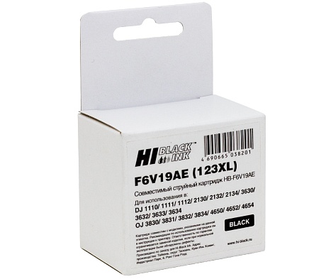 картридж hi-black (hb-f6v19ae) для hp dj 2130, №123xl, bk