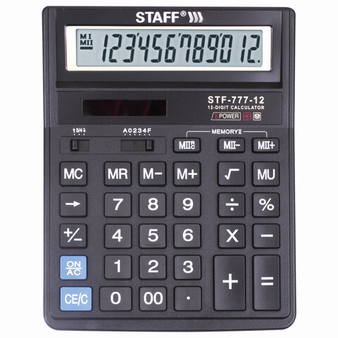калькулятор 12-разр. staff stf-777 210*165мм черный