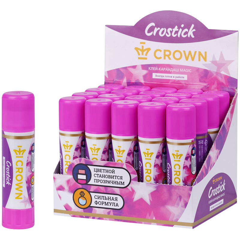 клей-карандаш 15гр. crown "indicator", с цветным индикатором, пвп