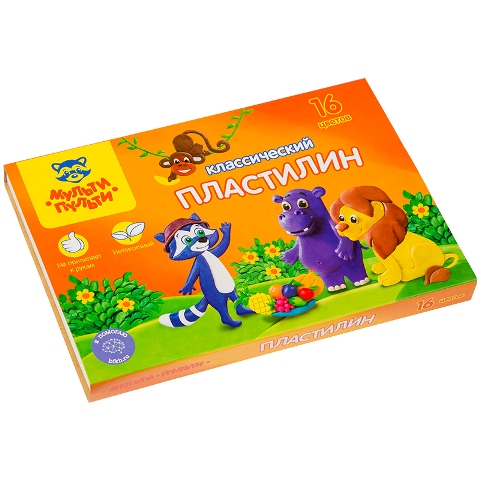 пластилин 16цв.320гр. мульти-пульти "приключение енота" кп_10210 + стек