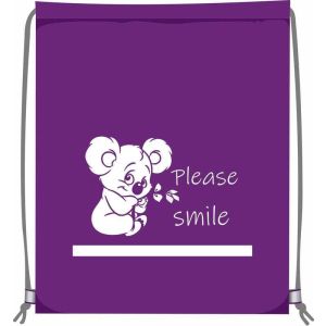 сумка для сменной обуви lamark "please smile", 34х42 см, на шнурке, светоотр. эл., фиолетов.