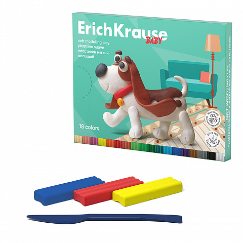 пластилин восковой мягкий 18цв.234гр.  erichkrause baby + стек 61329