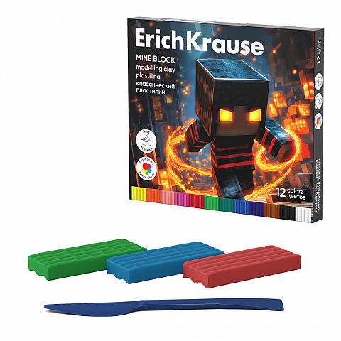 пластилин 12цв.192гр. erichkrause mine block +стек