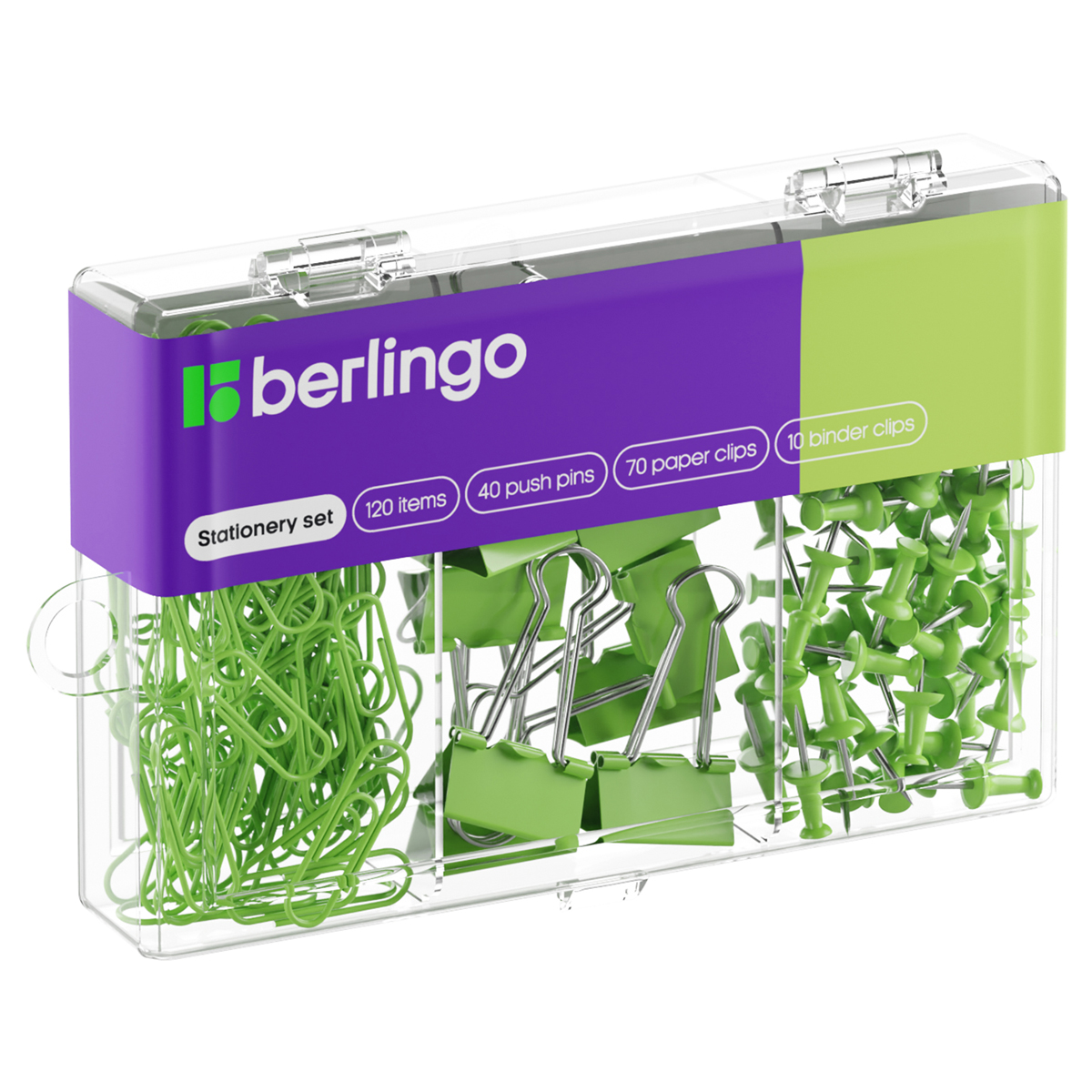 набор мелкоофисных принадлежностей berlingo, 120 предметов, зеленый, пластиковая упаковка