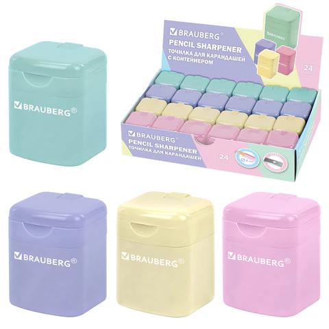 точилка с контейнером brauberg "pastel" ассорти 273255