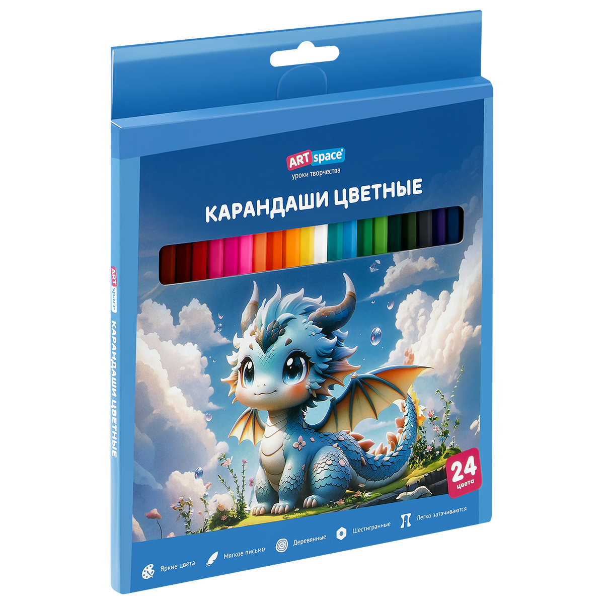 карандаши 24цв. artspace "дракоша" шестигранные, картон. упак.