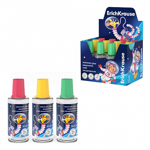 клей канцелярский erichkrause space animals, 30мл, ассорти