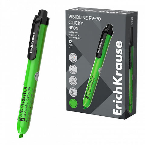 текстовыделитель автоматический erichkrause visioline rv-70 clicky neon, цвет чернил зеленый