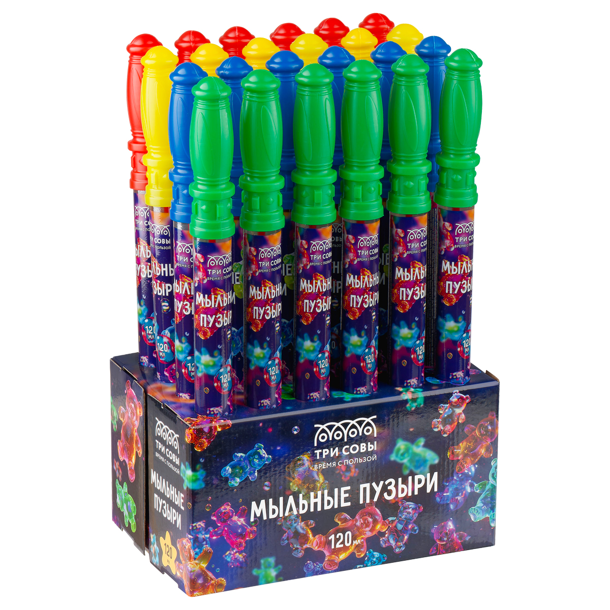 мыльные пузыри три совы "мишки", 120мл, ассорти